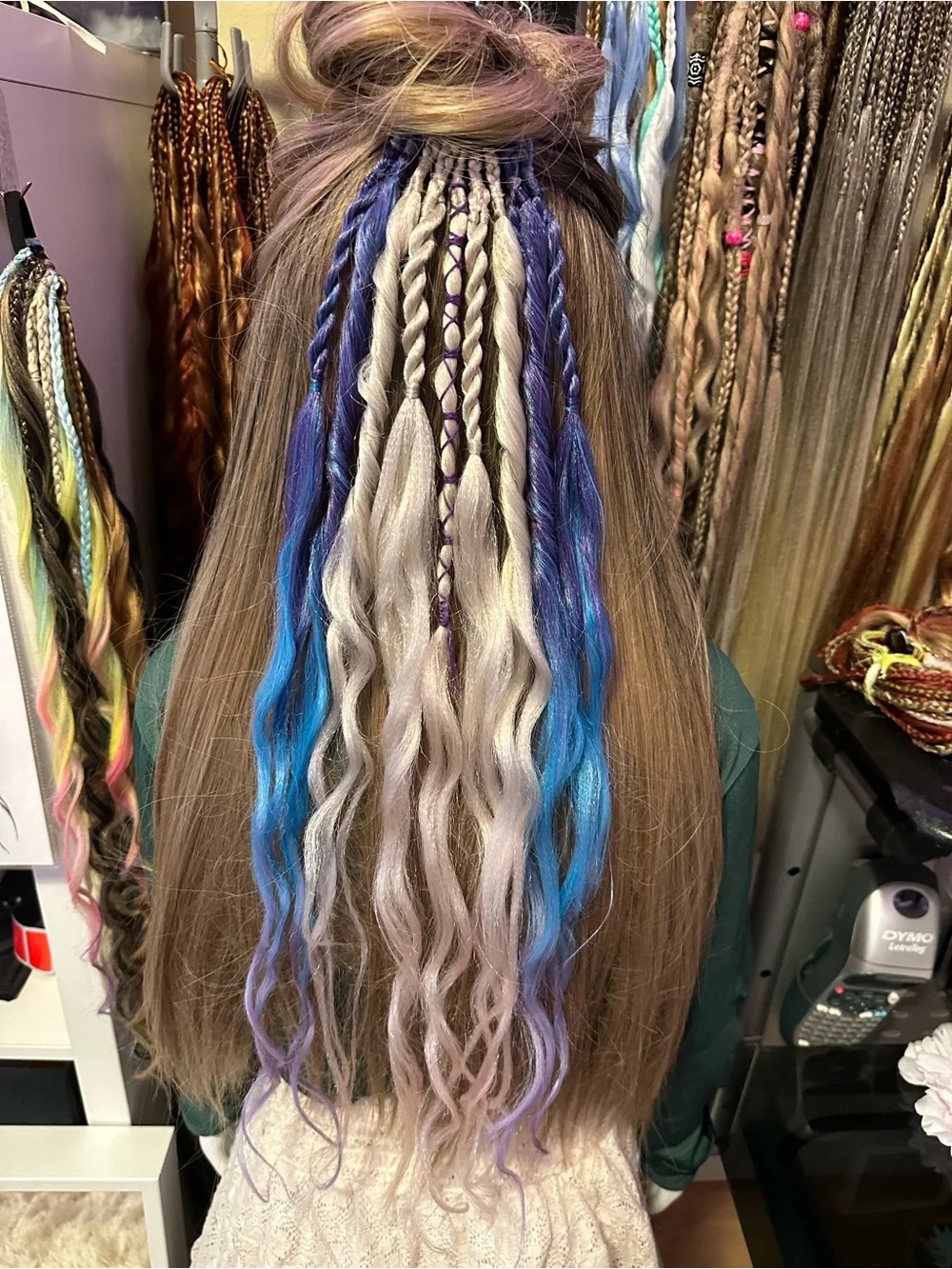 Colorful Synthetic Hair Extensions — Purple, Blue & Silver Accent Braids